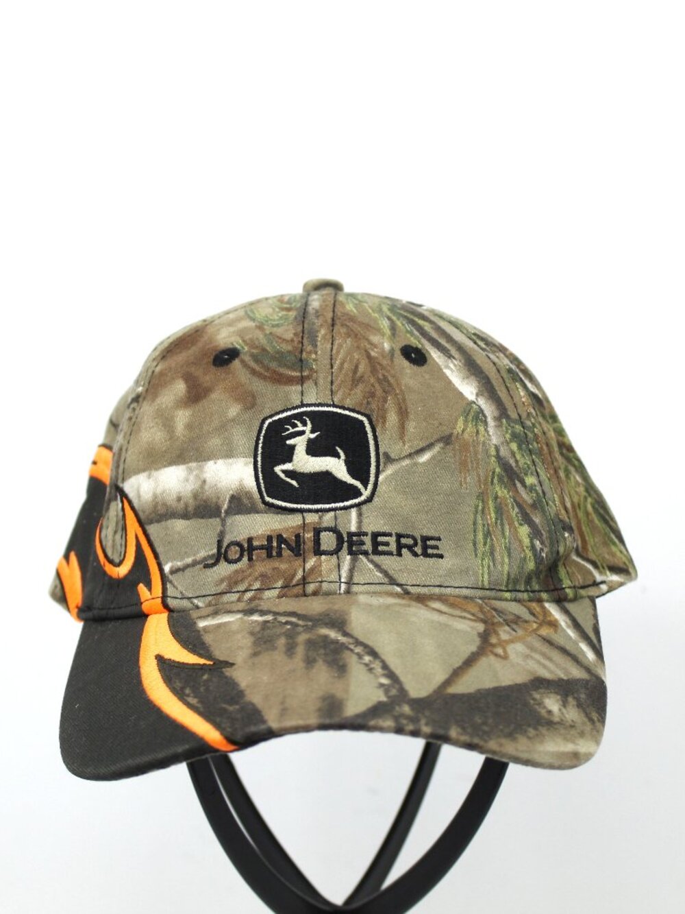 JOHN DEERE GREEN CAMOUFLAGE DESIGN ORANGE EMBROIDERED DESIGN SIDE OUTDOORS OSFA